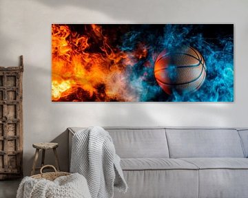 Basketball in fire and ice fog by Poster Art Shop