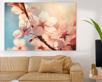 Fleurs de cerisier en fleur au soleil sur Poster Art Shop