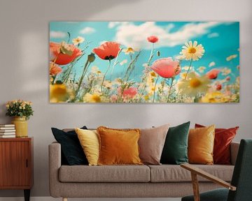 Bloeiende weidebloemen in het zonlicht van Poster Art Shop