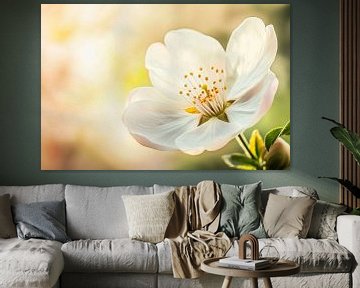 Bloeiende witte bloemendetails in het licht van Poster Art Shop