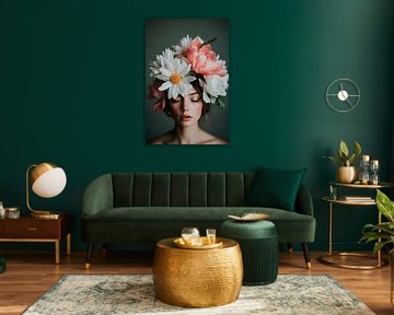 Floral wreath on a natural face by Poster Art Shop