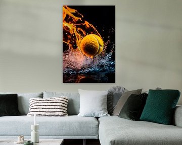 Burning tennis ball in the water by Poster Art Shop