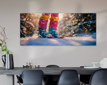 Kleurrijke skischoenen in het besneeuwde bos van Poster Art Shop