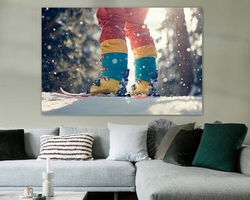 Kleurrijke skischoenen in de sneeuw van Poster Art Shop