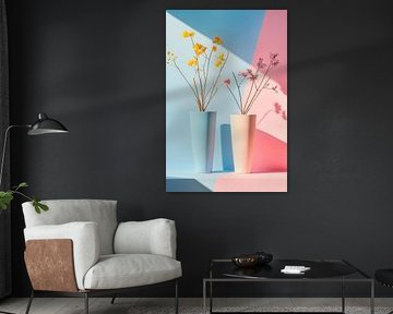 Colourful vases with fresh flowers by Poster Art Shop