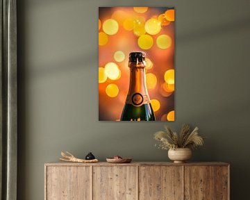 Champagne bottle in front of lights by Poster Art Shop