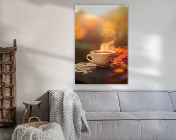 Dampfende Tasse in goldenem Licht von Poster Art Shop