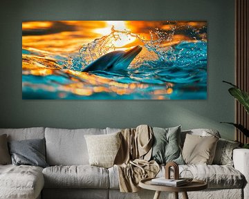 Dolphin jumping in the sunset by Poster Art Shop