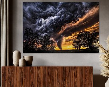 Dramatic tornado at sunset by Poster Art Shop