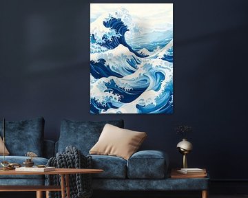 Dynamische Meereswellen im Blau von Poster Art Shop