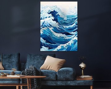 Dynamic waves in blue variations by Poster Art Shop