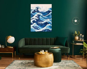 Dynamisch blauw golflandschap van Poster Art Shop