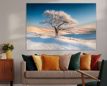 Eenzame boom in de wintersneeuw van Poster Art Shop