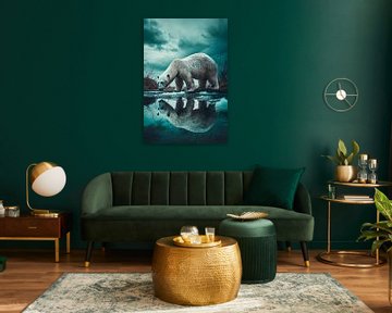 IJsbeer verkent reflecterend water van Poster Art Shop