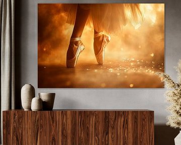 Elegante ballerina in gouden licht van Poster Art Shop