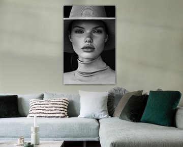Femme élégante avec chapeau noir et blanc sur Poster Art Shop