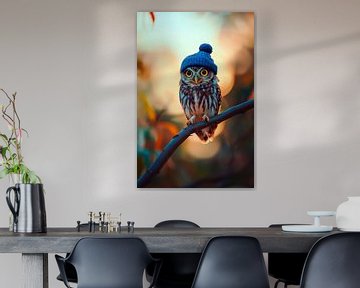 Uil met pet op een tak van Poster Art Shop