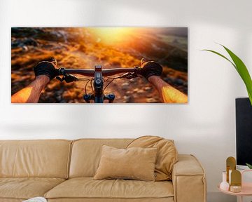 Fietsen bij zonsondergang van Poster Art Shop
