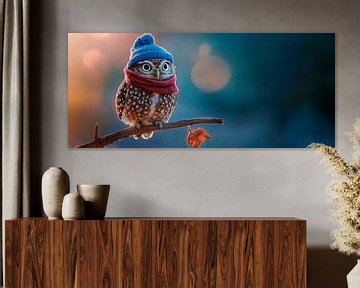 Uil met hoed en sjaal in de herfst van Poster Art Shop