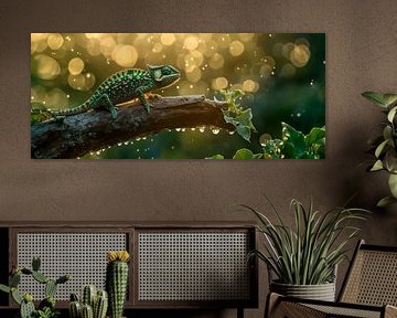Colourful chameleon on a branch by Poster Art Shop