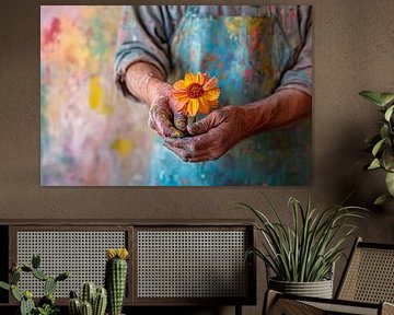Holding colourful hands with flower by Poster Art Shop