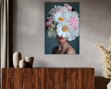 Vrouwelijke schoonheid met een bloemenkrans van Poster Art Shop