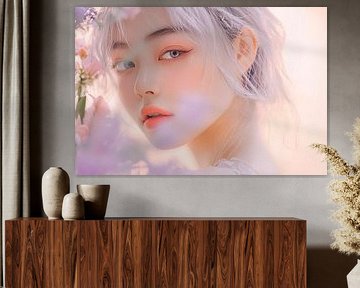Portrait féminin avec des accents floraux sur Poster Art Shop