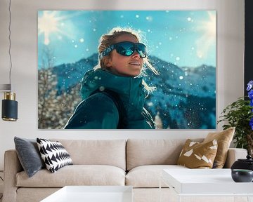 Vrouw in de sneeuw met zonnebril van Poster Art Shop