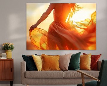 Woman in dress against sunset by Poster Art Shop