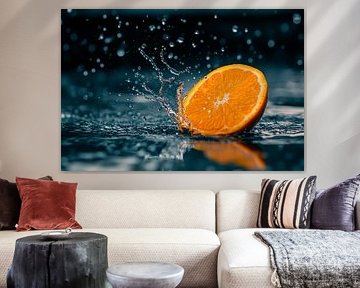 Frische Orange in Regentropfen von Poster Art Shop