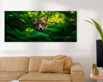 Fox in the dense green undergrowth by Poster Art Shop