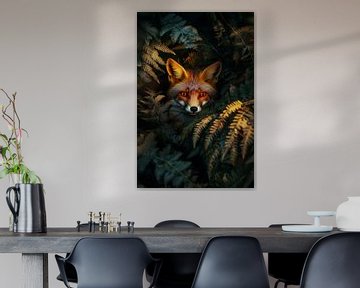 De vos kijkt uit het groene kreupelhout van Poster Art Shop