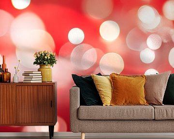 Twinkelende lichtjes op een rode achtergrond van Poster Art Shop