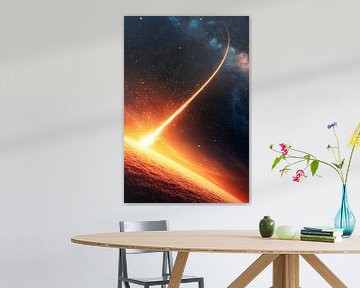 Gloeiende meteoriet boven de aarde van Poster Art Shop