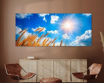 Golden ears of corn under a radiant sky by Poster Art Shop
