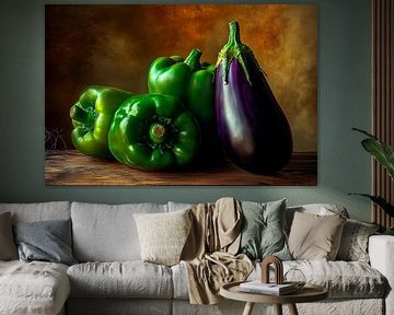 Des légumes verts sur un bois rustique sur Poster Art Shop