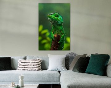 Portrait de lézard vert au royaume de l'eau sur Poster Art Shop