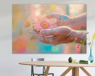 Hands hold delicate flower colourful by Poster Art Shop