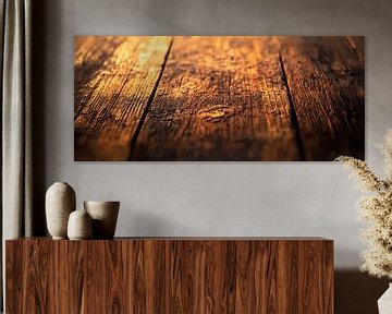 Houten vloer met warme gloed van Poster Art Shop