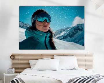 Jonge vrouw skiën in de sneeuw van Poster Art Shop