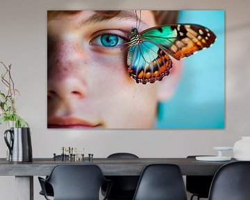 Boy with butterfly on his eye by Poster Art Shop