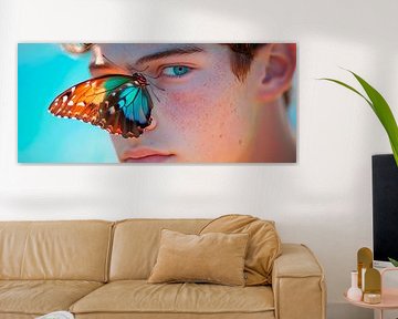 Young man with butterfly on his eye by Poster Art Shop