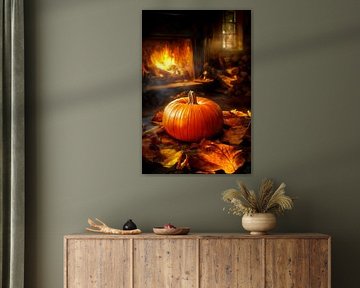 Pumpkin by the fireplace in an autumnal atmosphere by Poster Art Shop