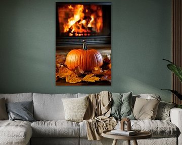 Pumpkin in front of the fire in autumn by Poster Art Shop