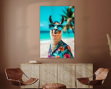 Llama in a Hawaiian shirt on the beach by Poster Art Shop