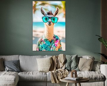 Llama with sunglasses on the beach by Poster Art Shop