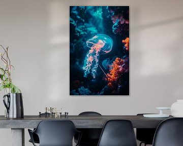 Gloeiende kwallen in het koraalrif van Poster Art Shop
