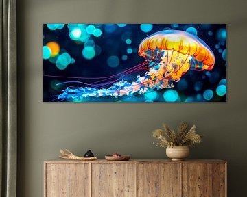 Une méduse lumineuse dans la lumière colorée de l'océan sur Poster Art Shop