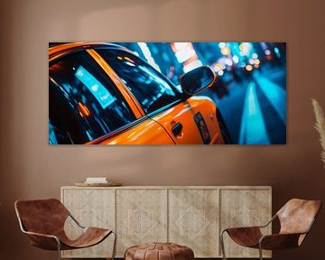 Un taxi lumineux dans la nuit urbaine sur Poster Art Shop