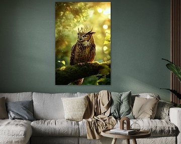 Chouette majestueuse dans la lumière de la forêt sur Poster Art Shop